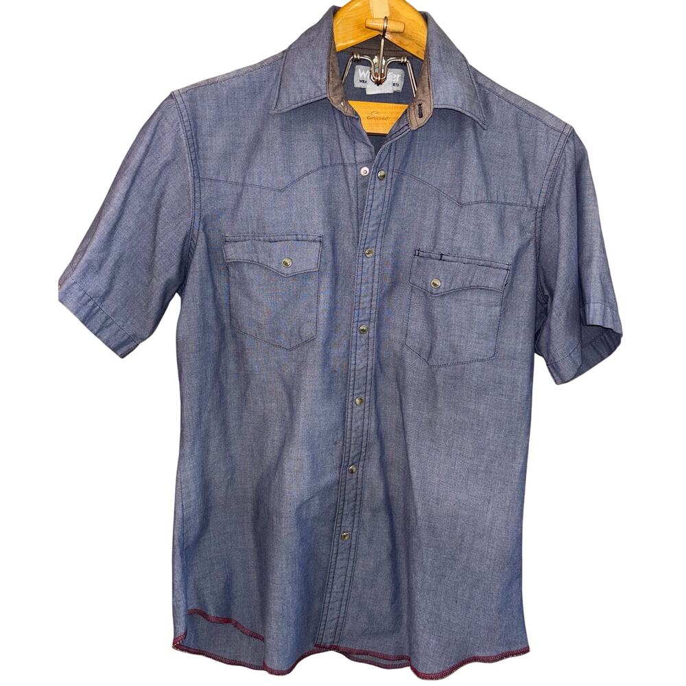 Wrangler Wrancher shirt men’s short sleeve chambray pearl snap medium